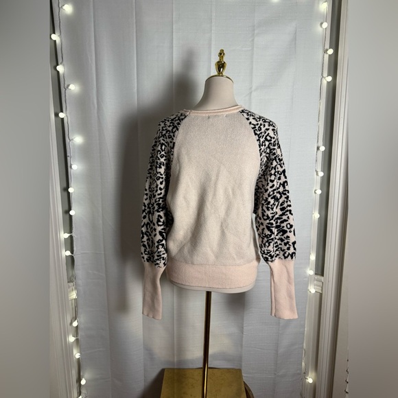 BaeVely Cream and Black Crew Neck Sweater with Leopard Print Sleeves - Picture 3 of 9